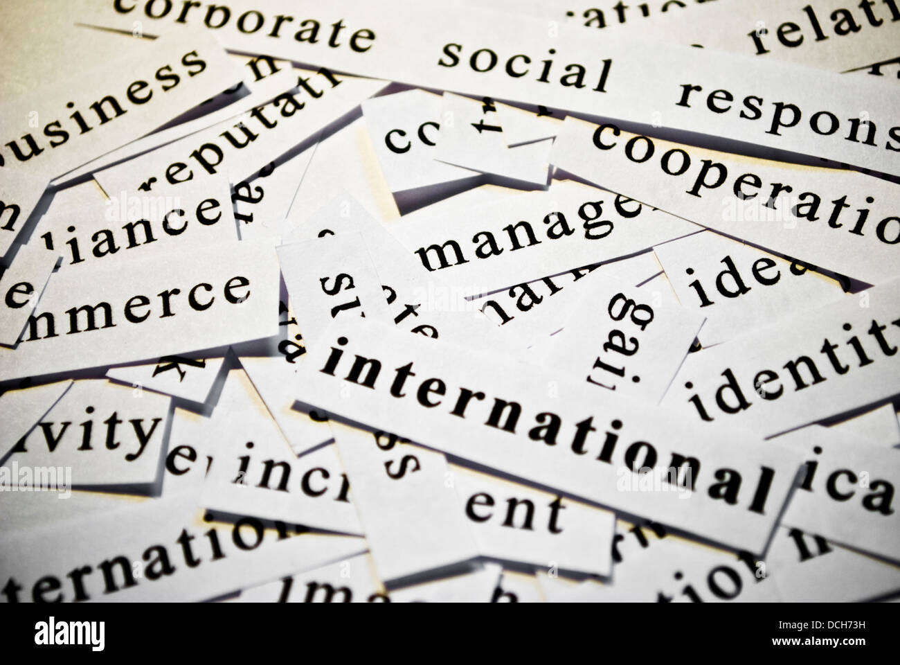 International. Concetto di taglio-fuori parole correlate con le attività Foto Stock