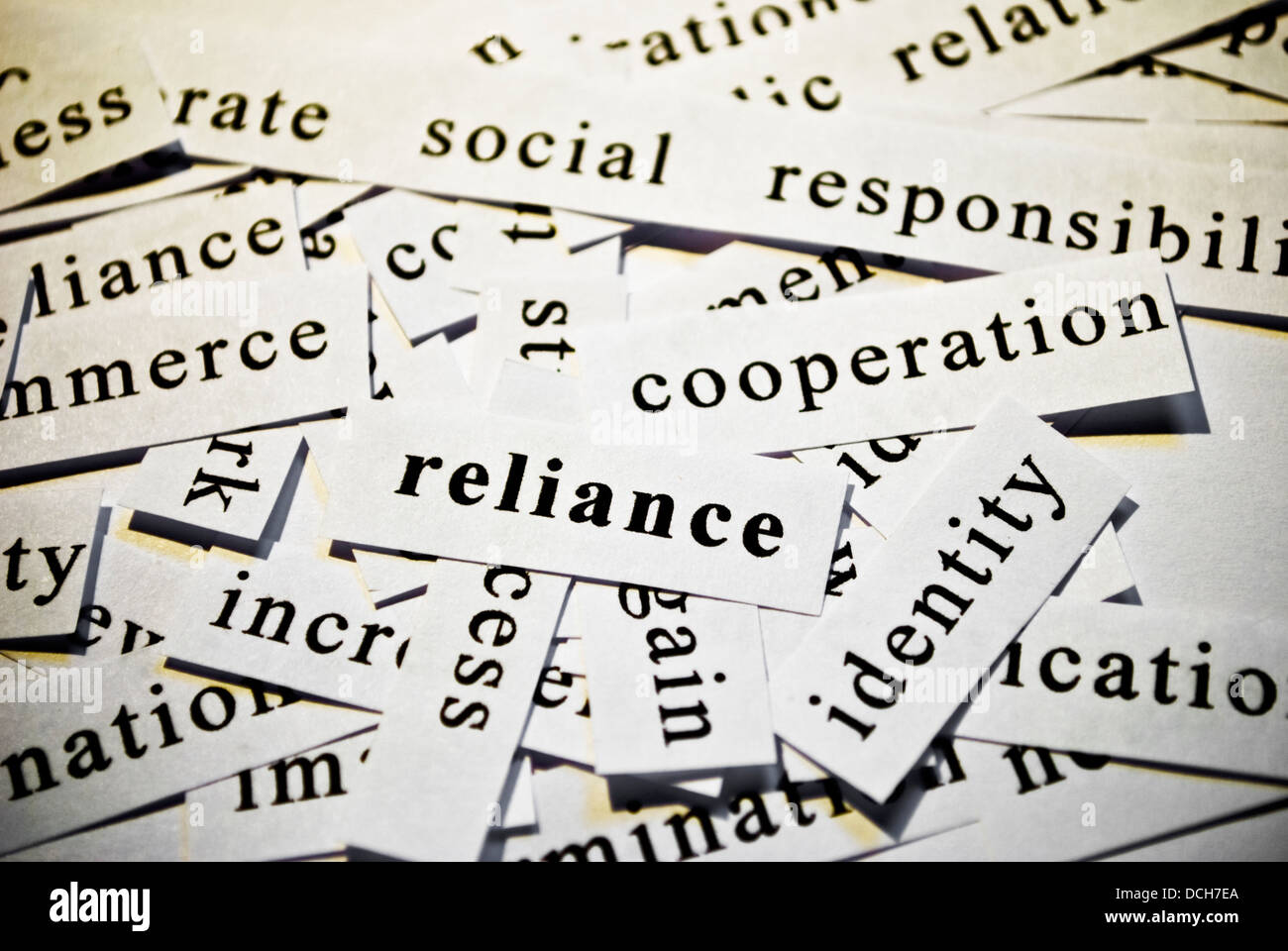 Reliance. Concetto di taglio-fuori parole correlate con le attività Foto Stock