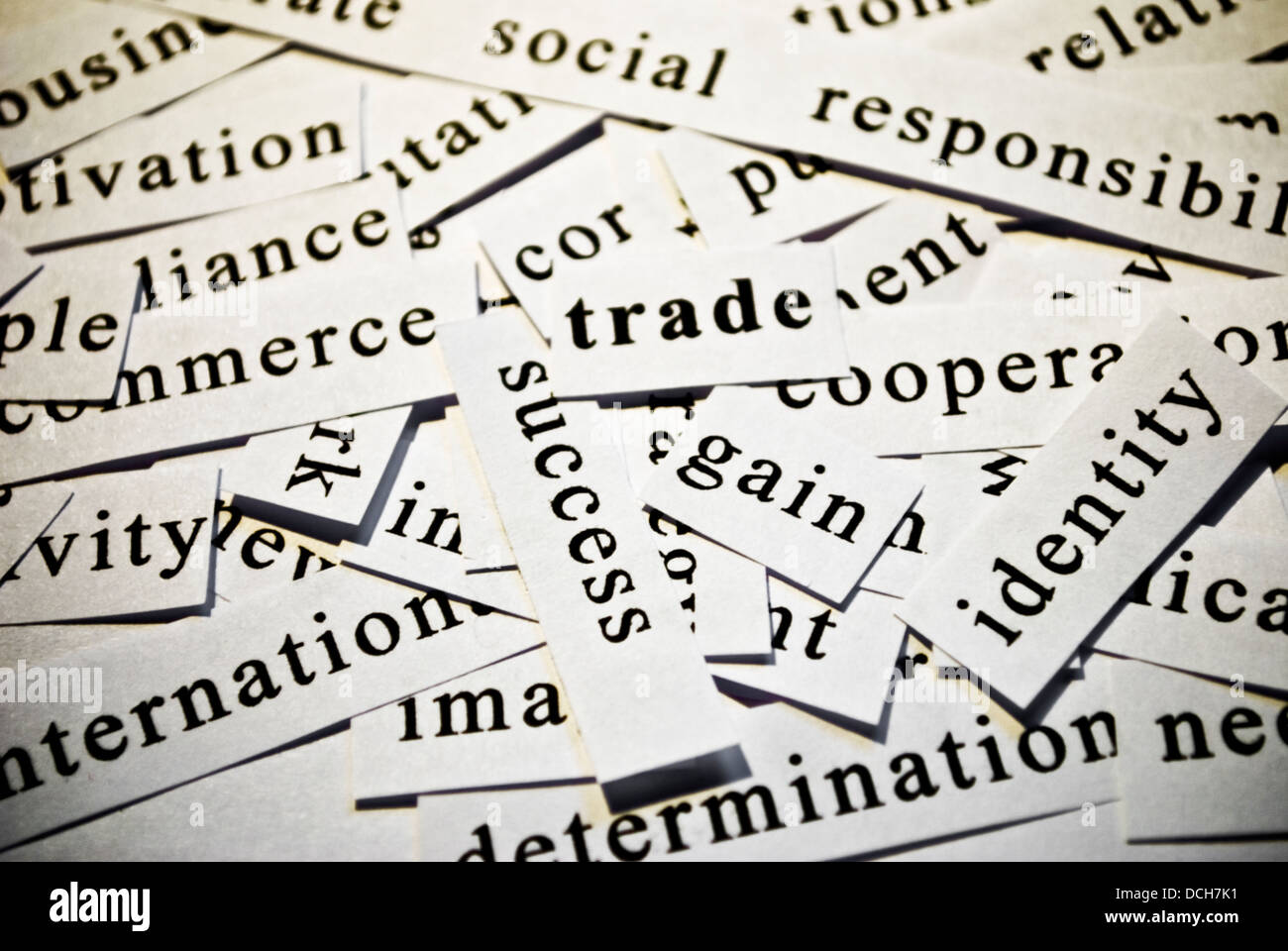 Il commercio. Concetto di taglio-fuori parole correlate con le attività Foto Stock