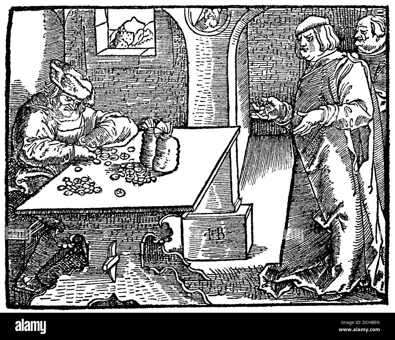 Moneylender e strozzino nel XVI secolo Foto Stock