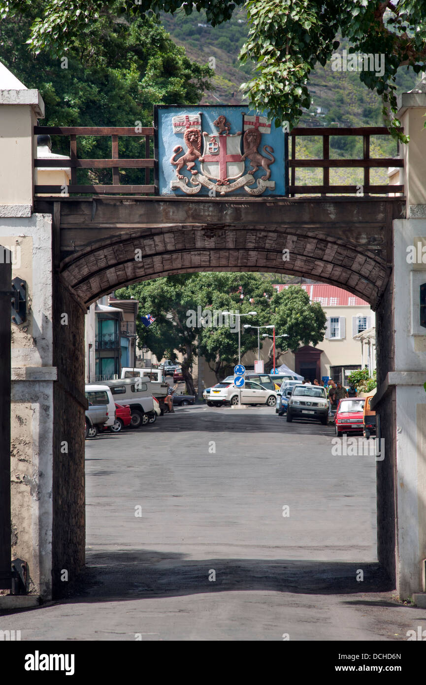 Arco e ingresso a Jamestown, la capitale di St Helena island nel Sud Atlantico Foto Stock