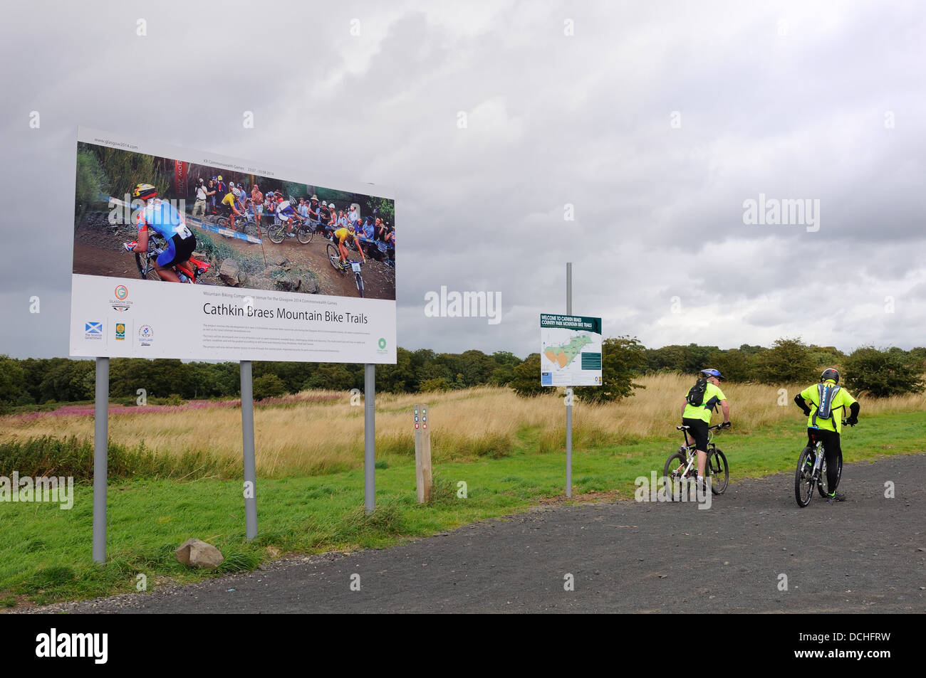 Mountain bike a Glasgow, Scozia, preparazione del Regno Unito per il 2014 Giochi del Commonwealth. Foto Stock