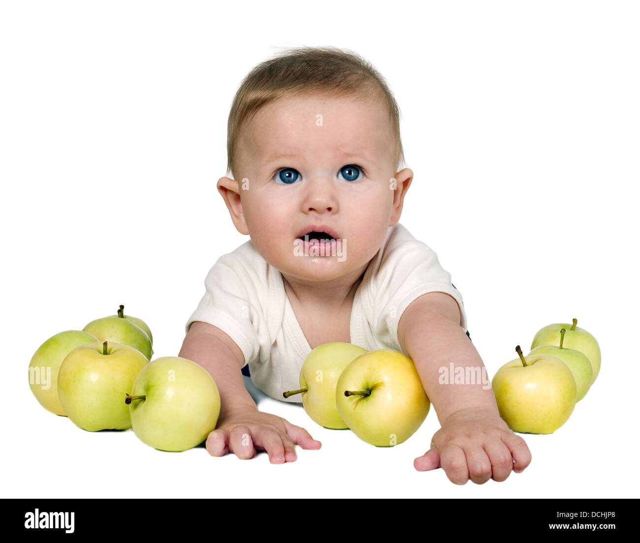 Unione baby boy è giocare con le mele Foto Stock