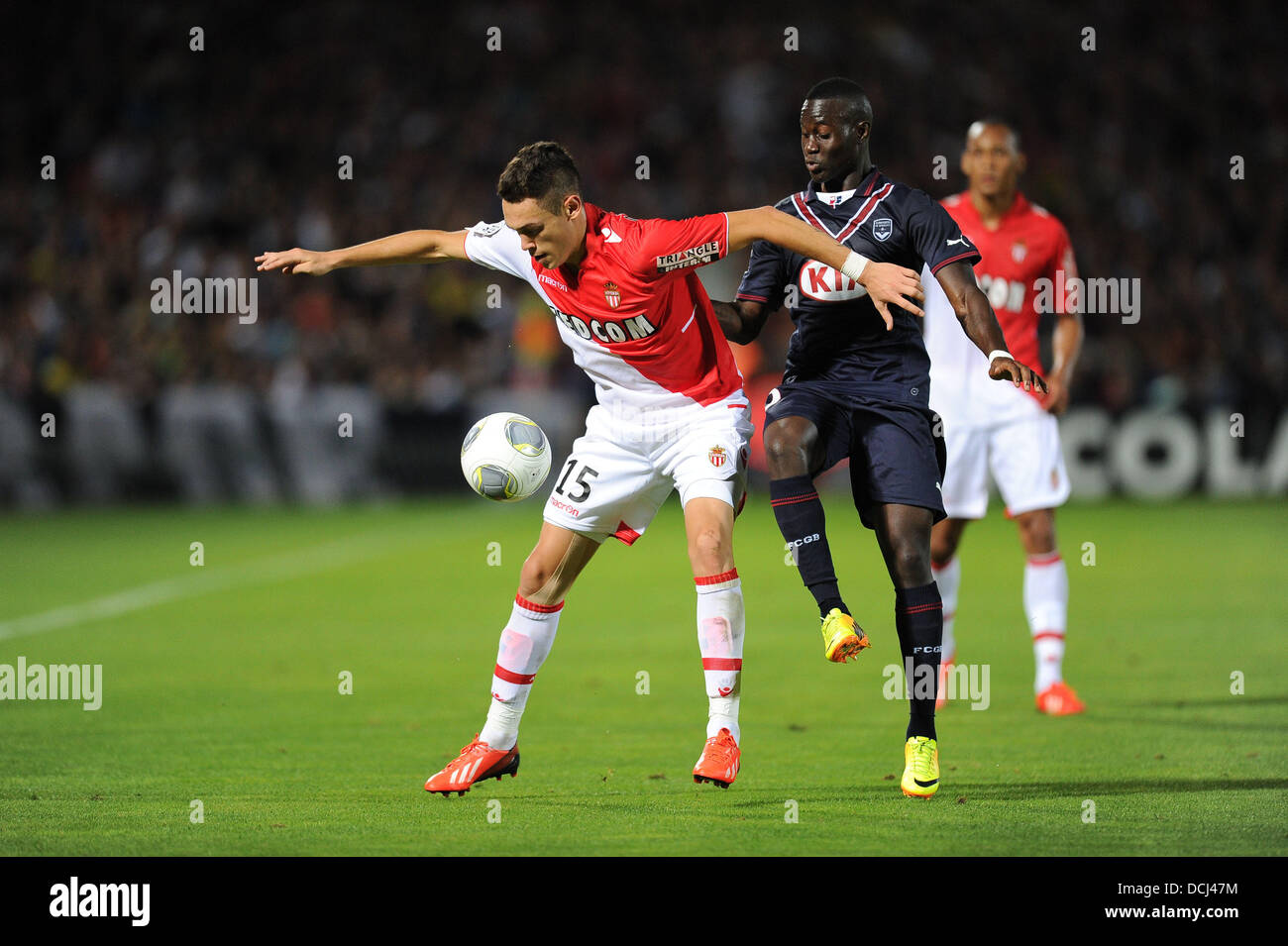 18.08.2013 Monaco. HENRI SAIVET - Lucas OCAMPOS durante il French Ligue 1 gioco tra Monaco e Montpellier da Stadio Louis II Stadium. Foto Stock