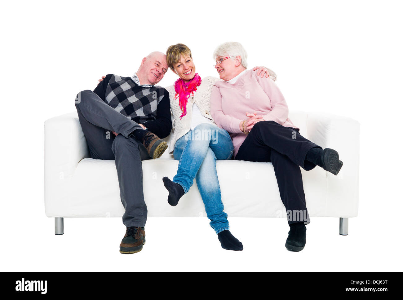 Donna con i suoi genitori Foto Stock