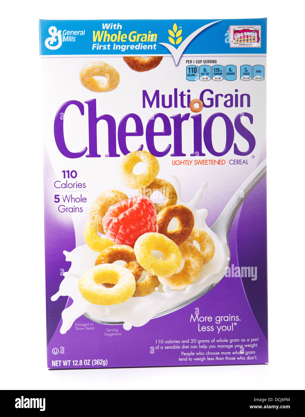 Una scatola di multi-granella Cheerios isolato su uno sfondo bianco Foto Stock