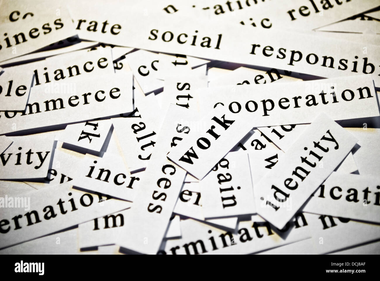 Lavoro. Concetto di taglio-fuori parole correlate con le attività Foto Stock