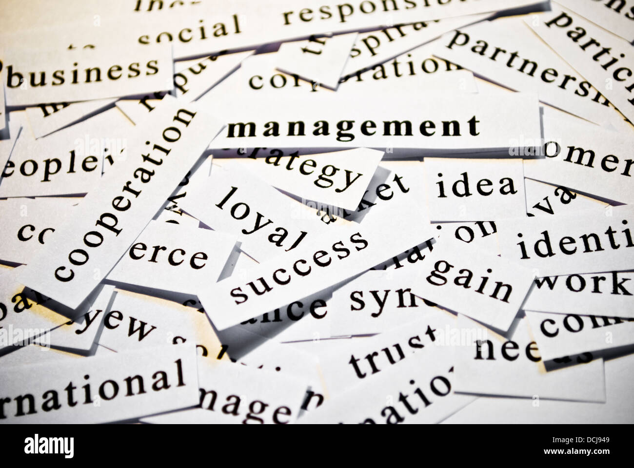 Gestione. Concetto di taglio-fuori parole correlate con le attività Foto Stock