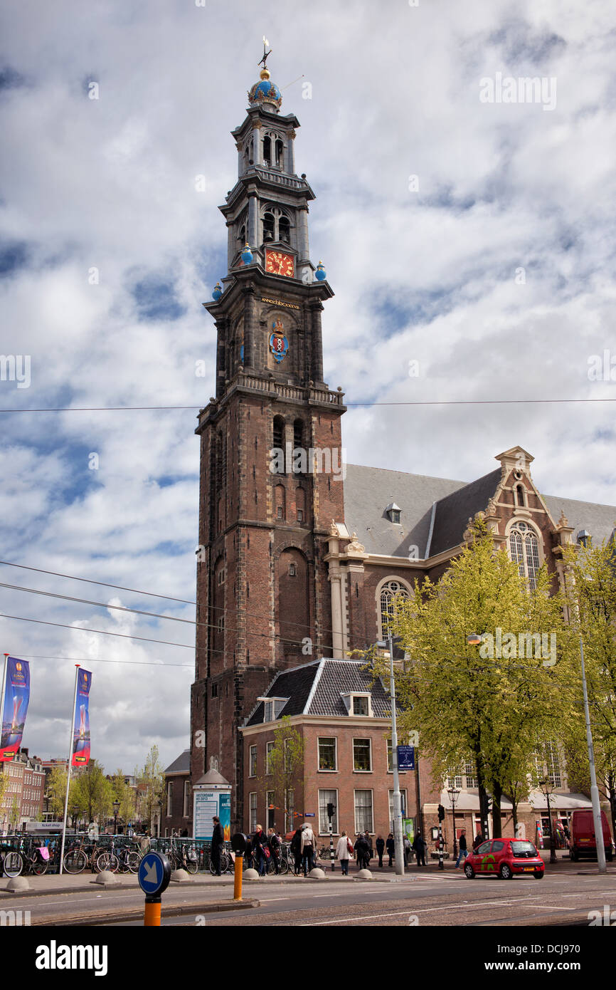 Westerkerk (la Chiesa Occidentale) da Hendrick de Keyser (1565-1621) in Olanda, Amsterdam, Paesi Bassi. Foto Stock