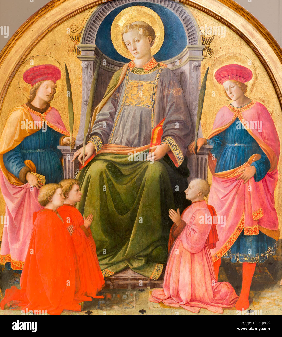 Xv secolo - San Lorenzo in trono con santi e donatori, intorno al 1440 - Fra Filippo Lippi tempera su legno, oro Foto Stock