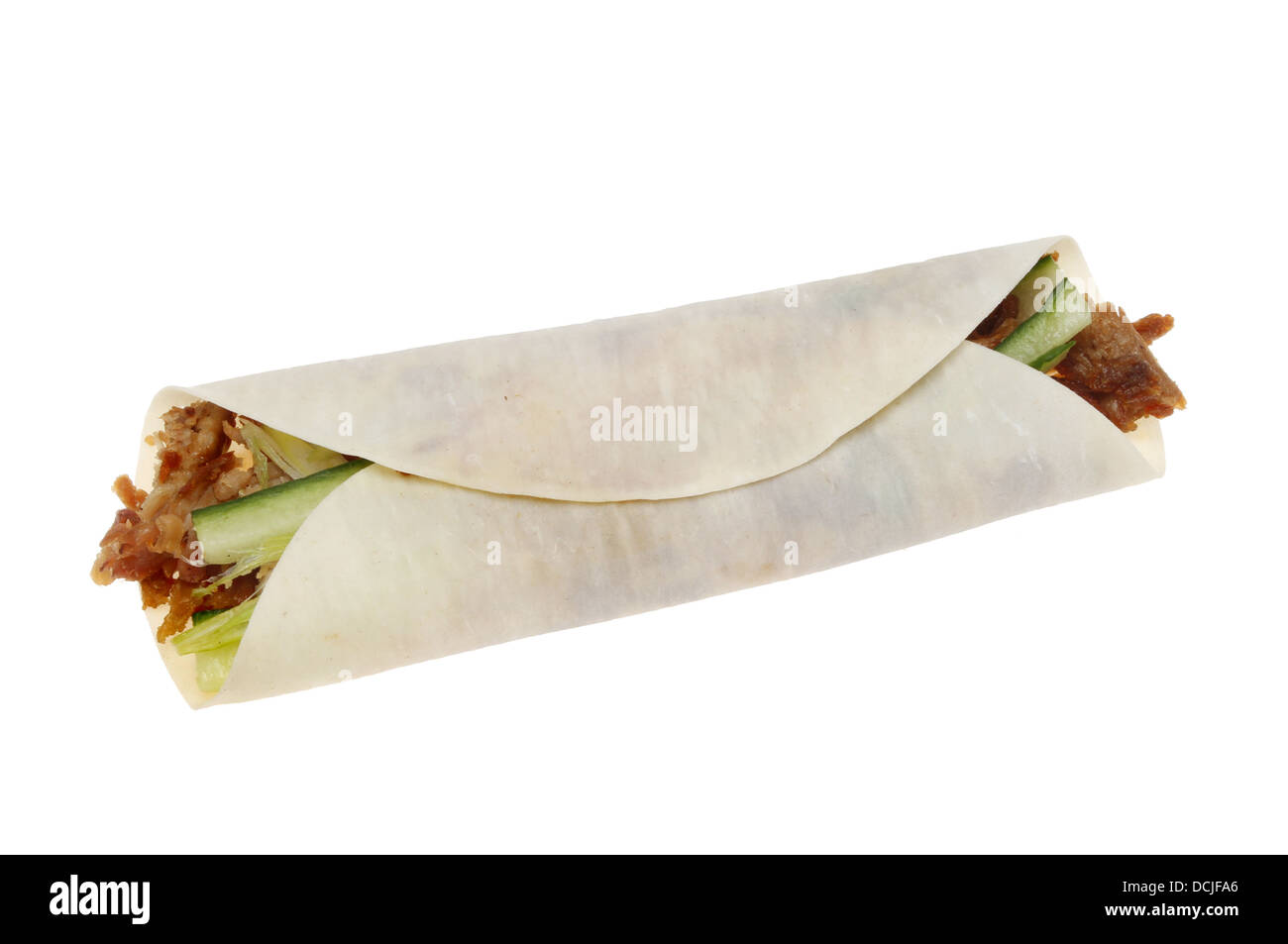 Cinese anatra croccanti frittelle isolata contro bianco Foto Stock