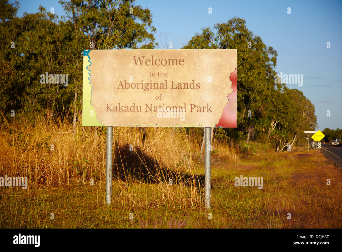 Benvenuti al Parco Nazionale Kakadu segno, Territori del Nord, Australia Foto Stock