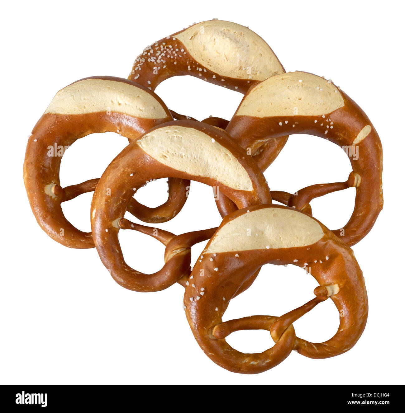 Un po' di tedesco pane cotto prodotti nominati pretzel nel retro bianco Foto Stock