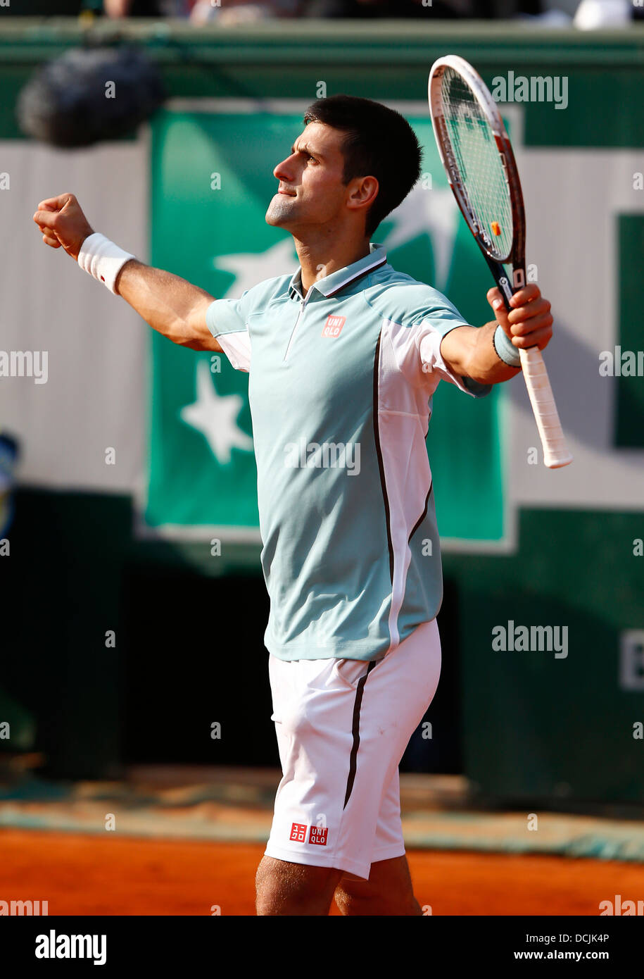 Novak Djokovic (SRB), giubilo all'aperto francese 2013. Foto Stock
