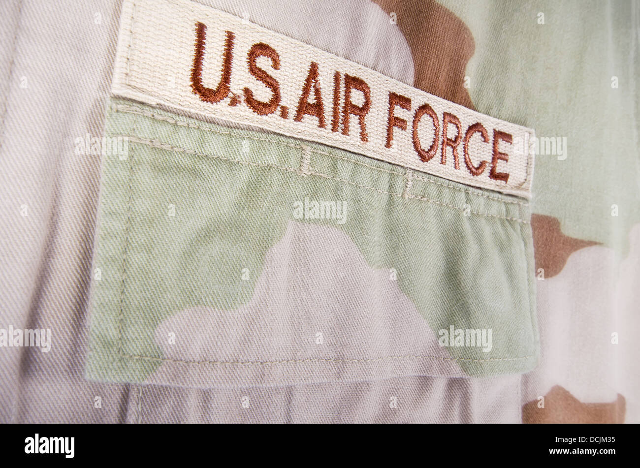 Primo piano della US Air Force camouflage uniforme del deserto Foto Stock