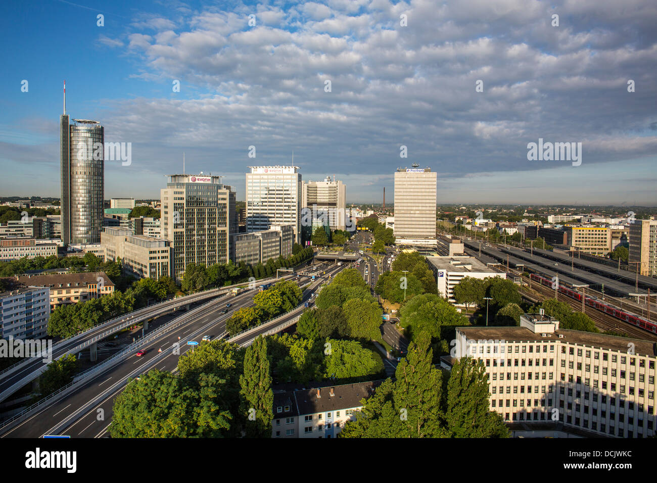 Essen, Ruhr-zona, vista panoramica del centro citta'. Foto Stock