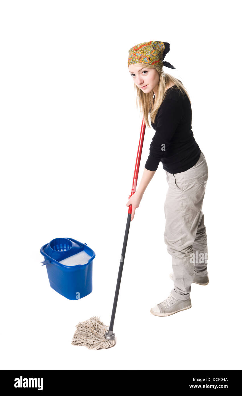 Donna delle pulizie Foto stock - Alamy