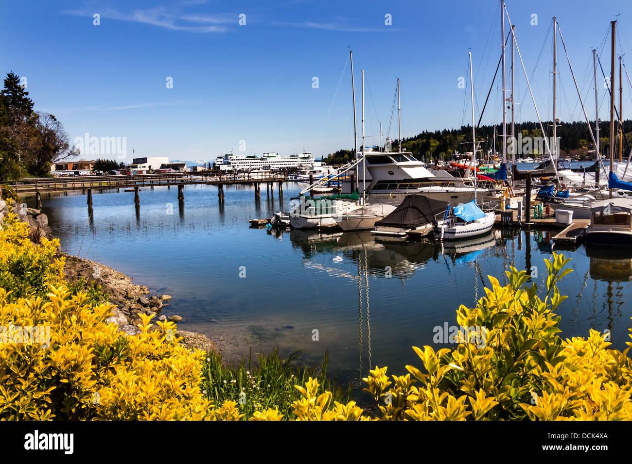 Bainbridge Island Harbour Docks Piers Velieri Washington Pacific Northwest Foto Stock