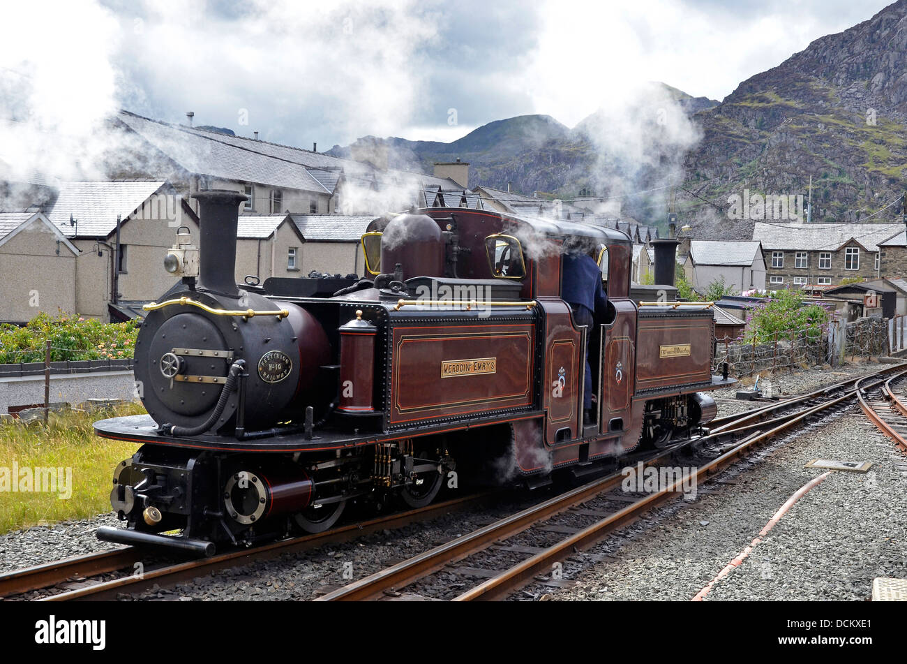 Ffestiniog Railway Double Fairlie steam loco a Blaenau Ffestiniog Stazione, Gwynedd, Galles Foto Stock