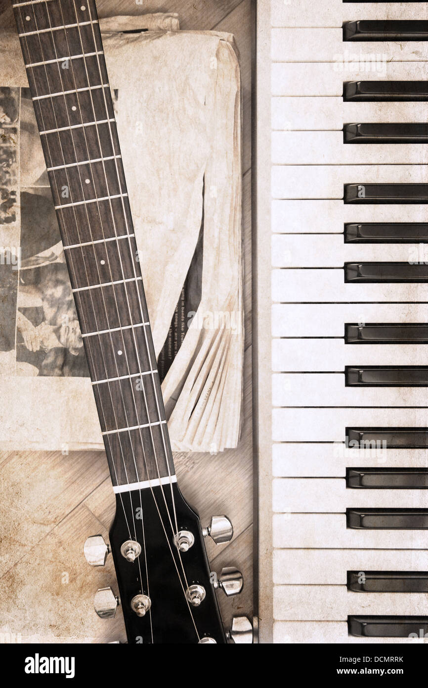 Le opere in stile vintage, chitarra e fortepiano Foto Stock