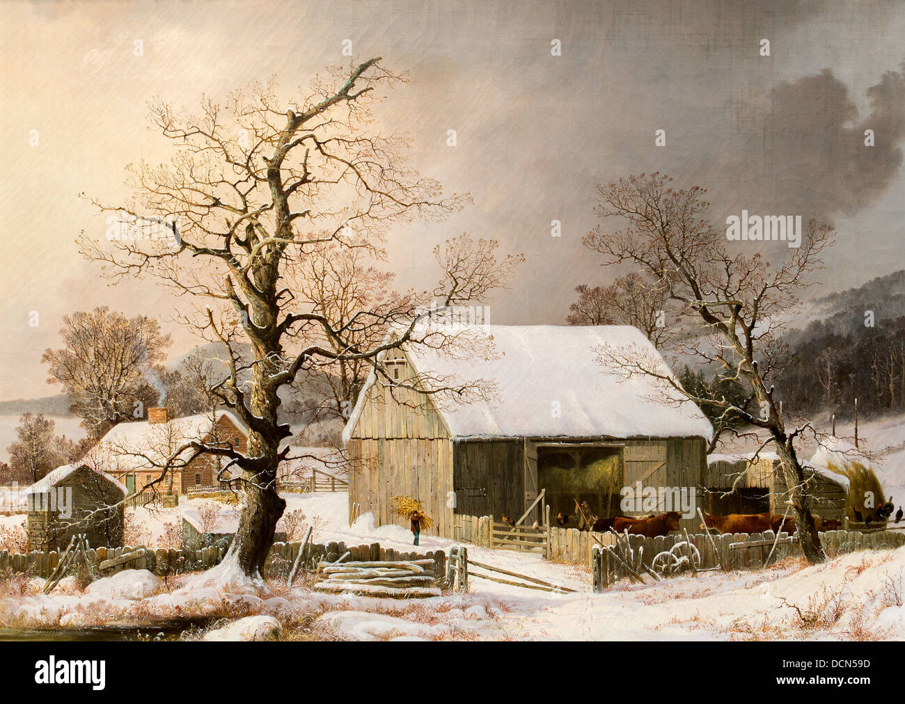 Xix secolo - Inverno nel paese - George Henry Durrie (1859) Philippe Sauvan-Magnet / Museo attivo Foto Stock