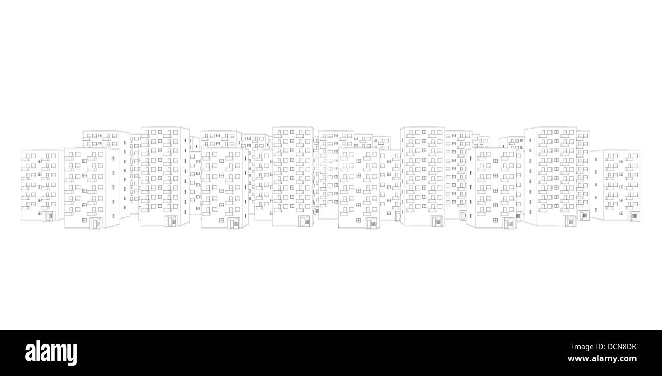 Linea di architettura di disegno di una zona residenziale con blocchi di appartamenti Foto Stock