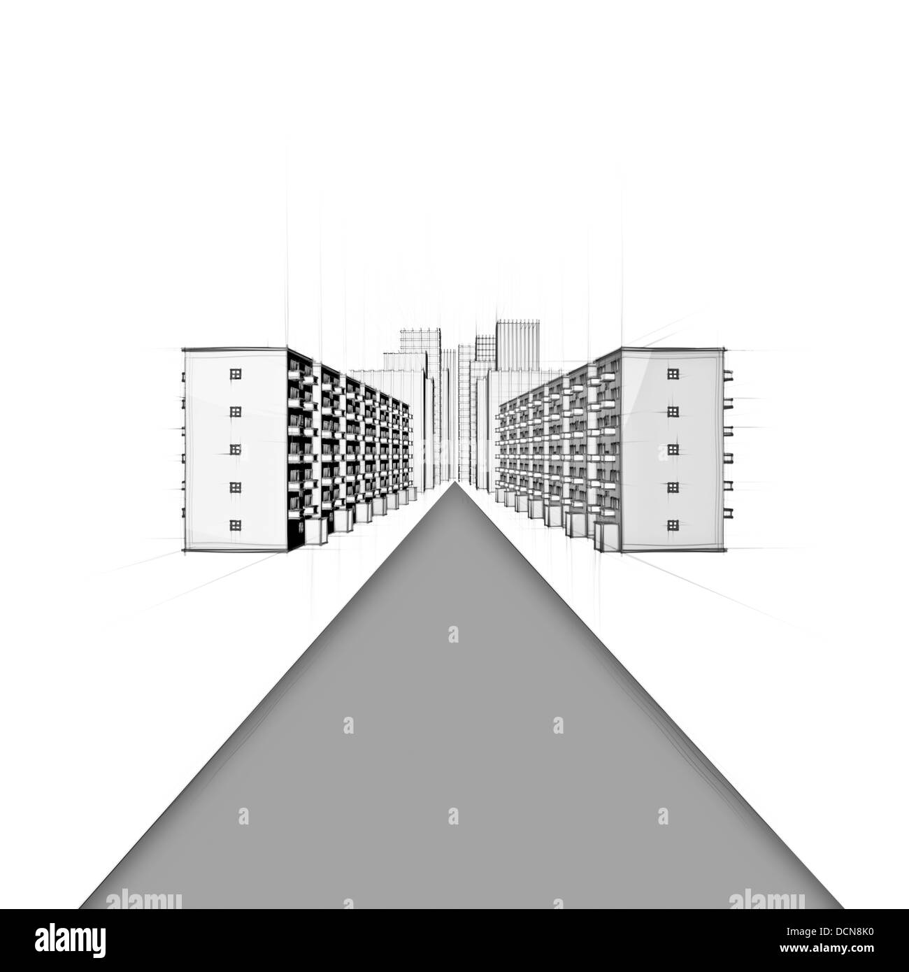 Disegno irregolare di una strada con case appartamento in grigio Foto Stock