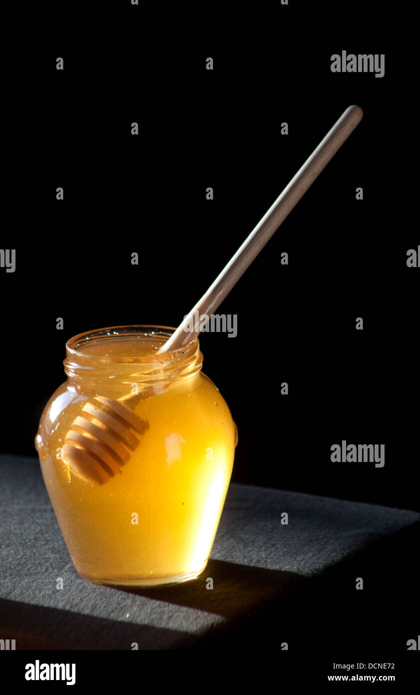 Vaso di miele in Puremiel, miele di una azienda che produce materie organiche di miele, Cadice, Andalusia, Spagna Foto Stock