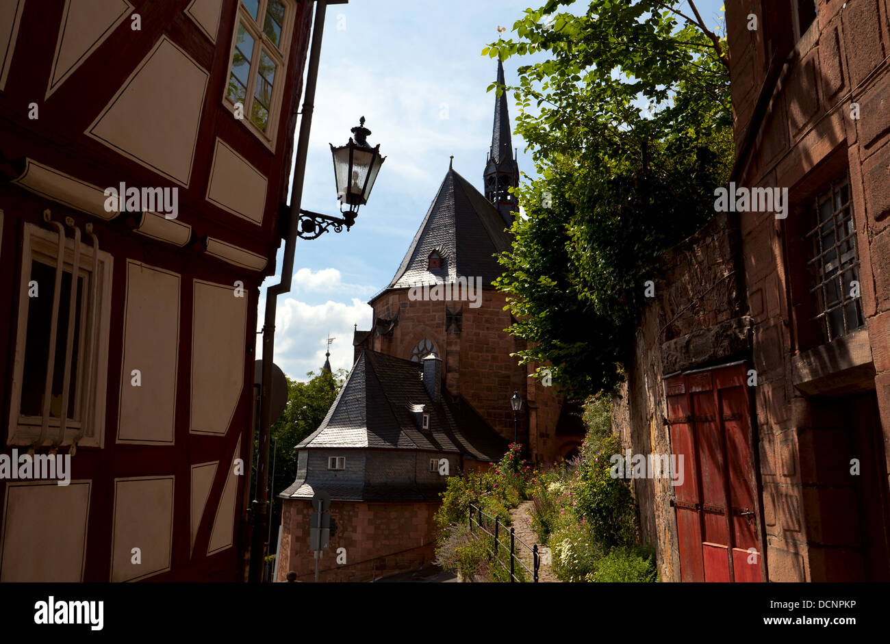 Marburg street in presenza di luce solare Foto Stock