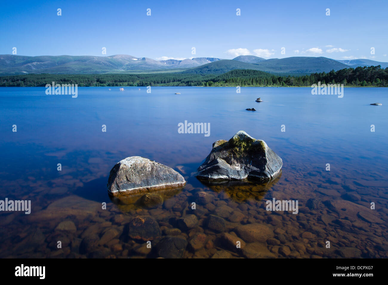 Loch Morlich, Cairngorms. Loch Morlich è un lago di acqua dolce nel Badenoch e Strathspey area di Highland, Scozia vicino Aviem Foto Stock