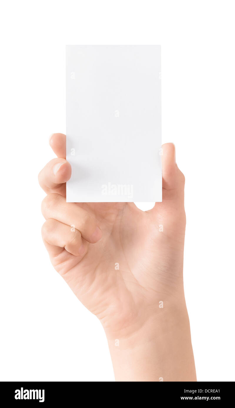 Blank biglietto da visita in mano isolato Foto Stock