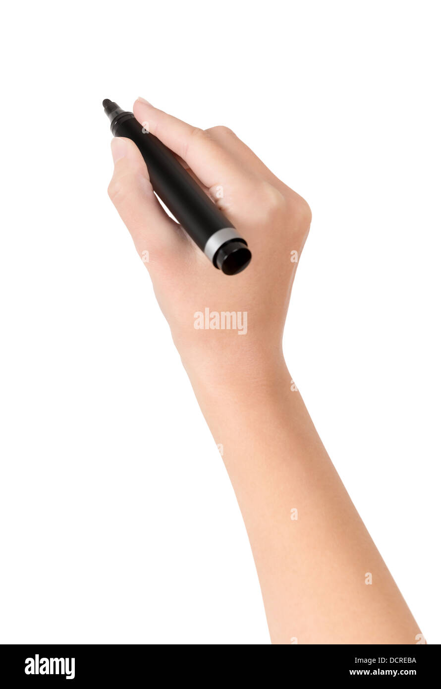 Mano con marcatore isolato di disegno Foto Stock