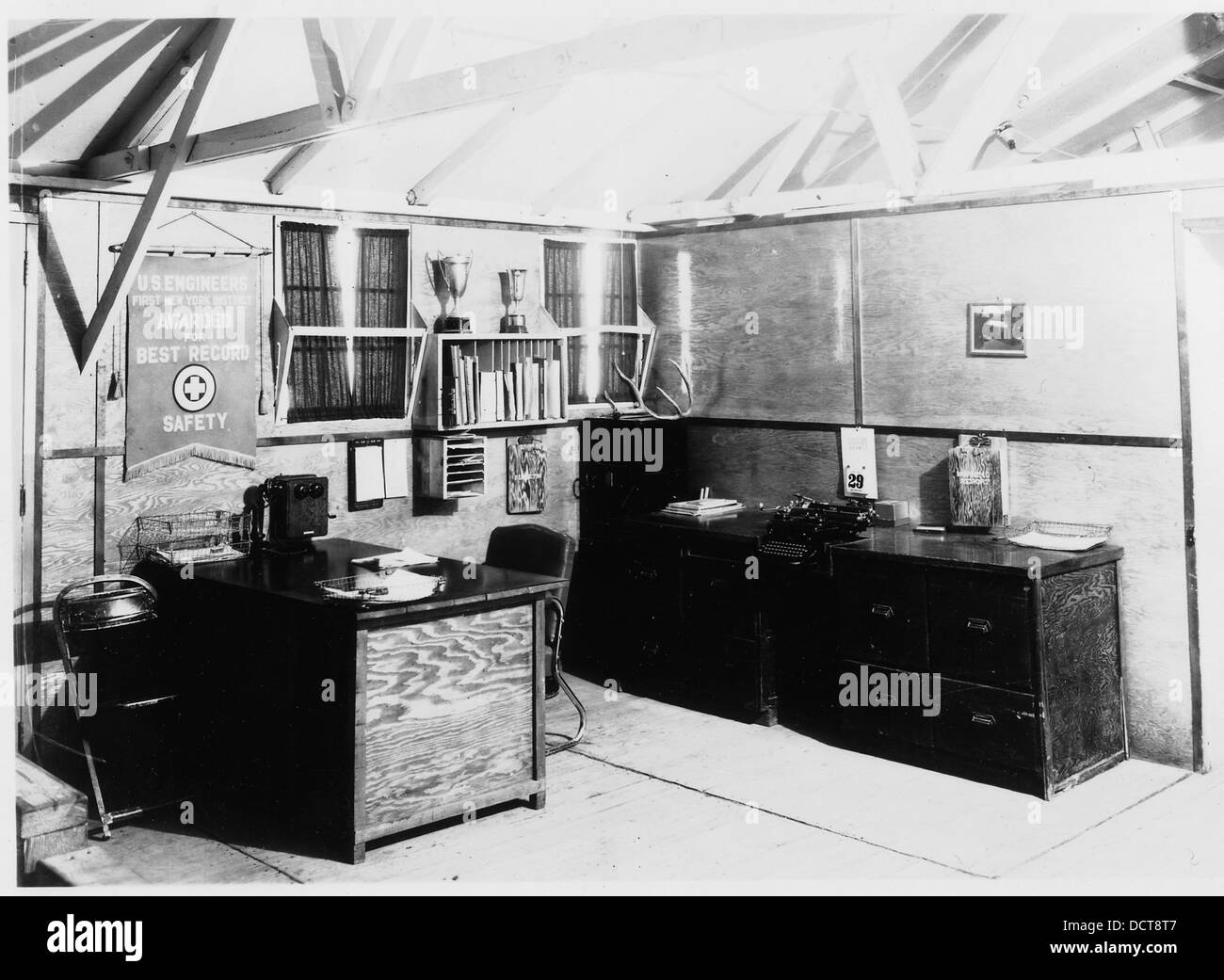 Fotografia della sede centrale del CCC Camp BR-79 Kendrick Project, dove la società n. 2136 ha operato durante il New Deal, mostrando il loro contributo ai lavori pubblici. Foto Stock