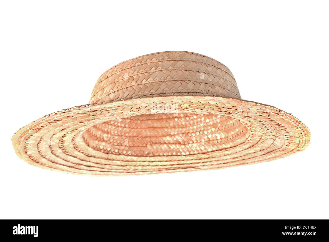 Cappello di paglia isolato su bianco Foto Stock