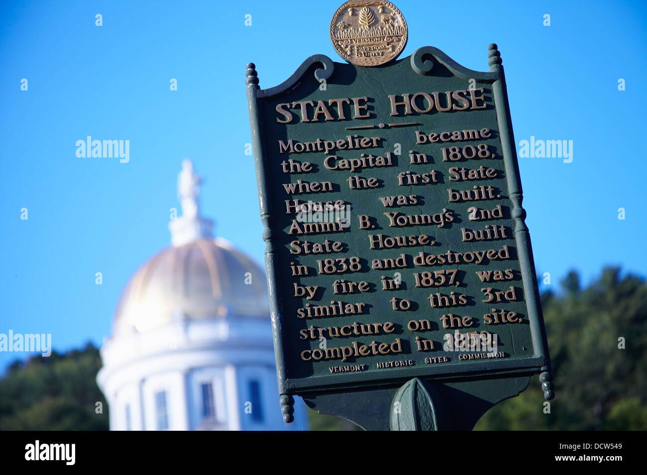 State Capitol Dome, Montpelier, Vermont, New England, STATI UNITI D'AMERICA Foto Stock