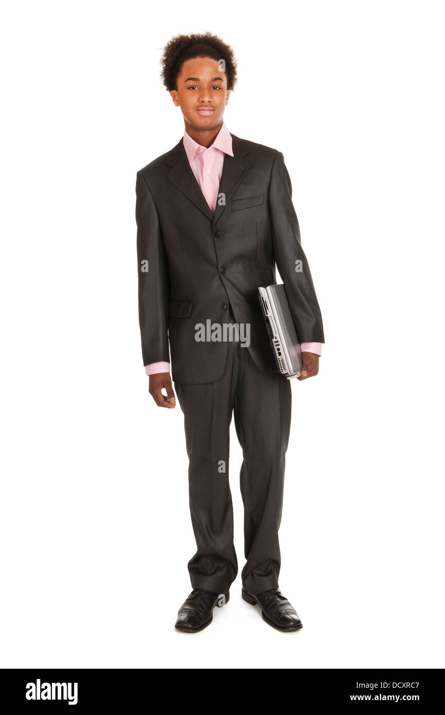 Nero uomo d affari con computer portatile Foto Stock