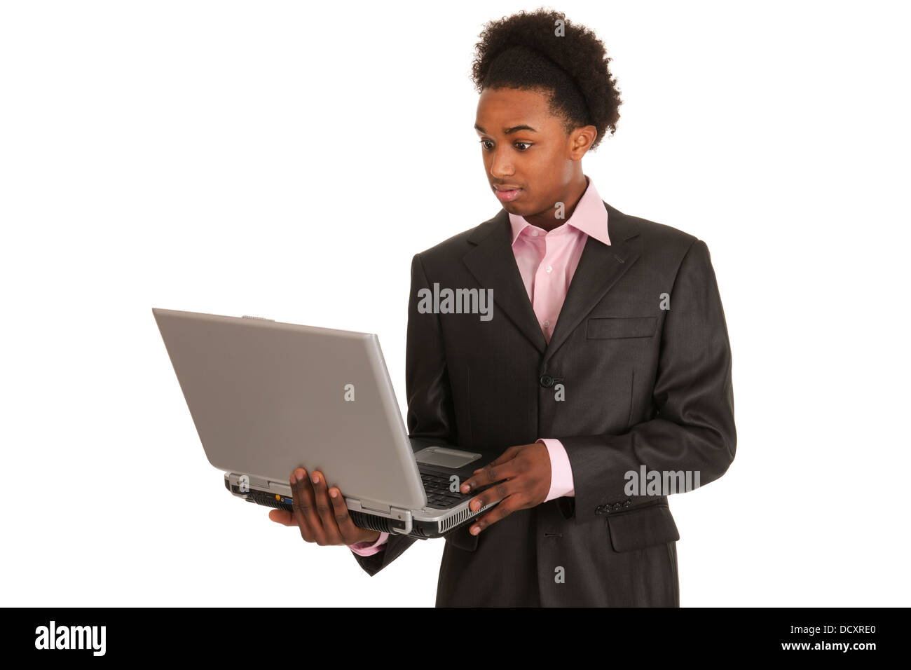 Nero uomo d affari con computer portatile Foto Stock