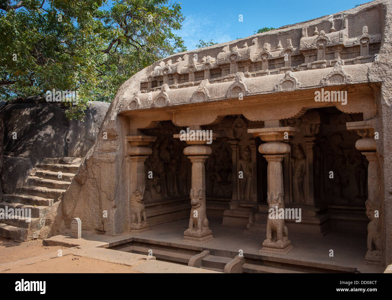 Arjuna la penitenza, Mahabalipuram, Tamil Nadu, India Foto Stock