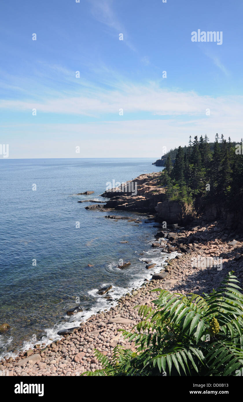 La costa rocciosa del Maine da un punto di osservazione più alto Foto Stock