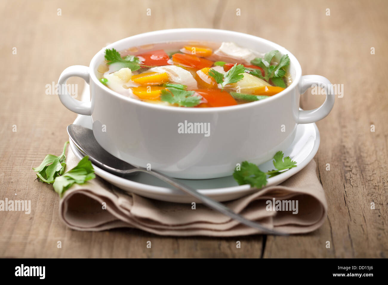 Zuppa di pollo con verdure Foto Stock