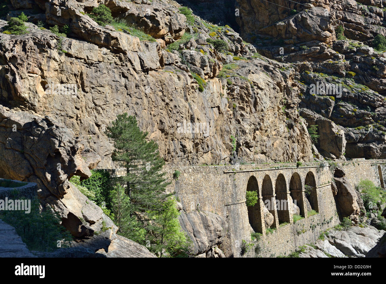 Paesaggio di montagna lungo la Scala di Santa Regina road, Niolo Valley, centrale Monti, Corsica, Francia Foto Stock