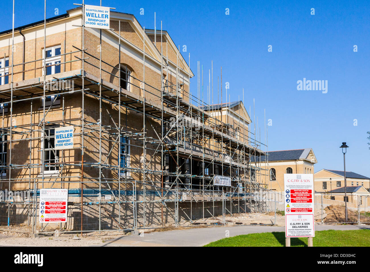 Costruzione casa (2013) in Prince Charles città nuova di Poundsbury, Dorset, Inghilterra Foto Stock