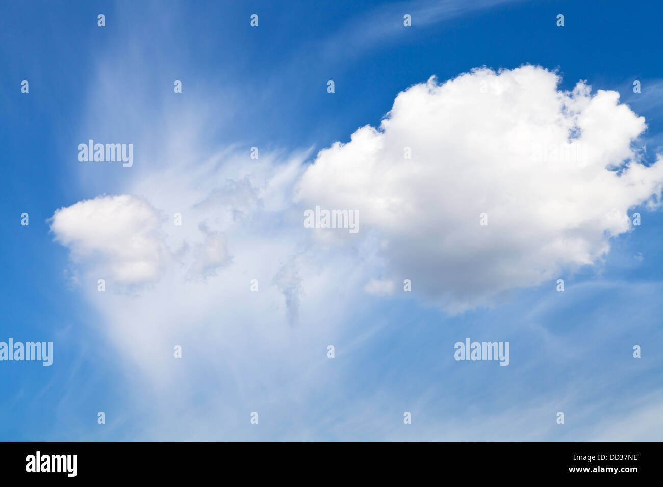 Poco soffici nuvole cumulus eseguire nel cielo blu nel giorno di estate Foto Stock