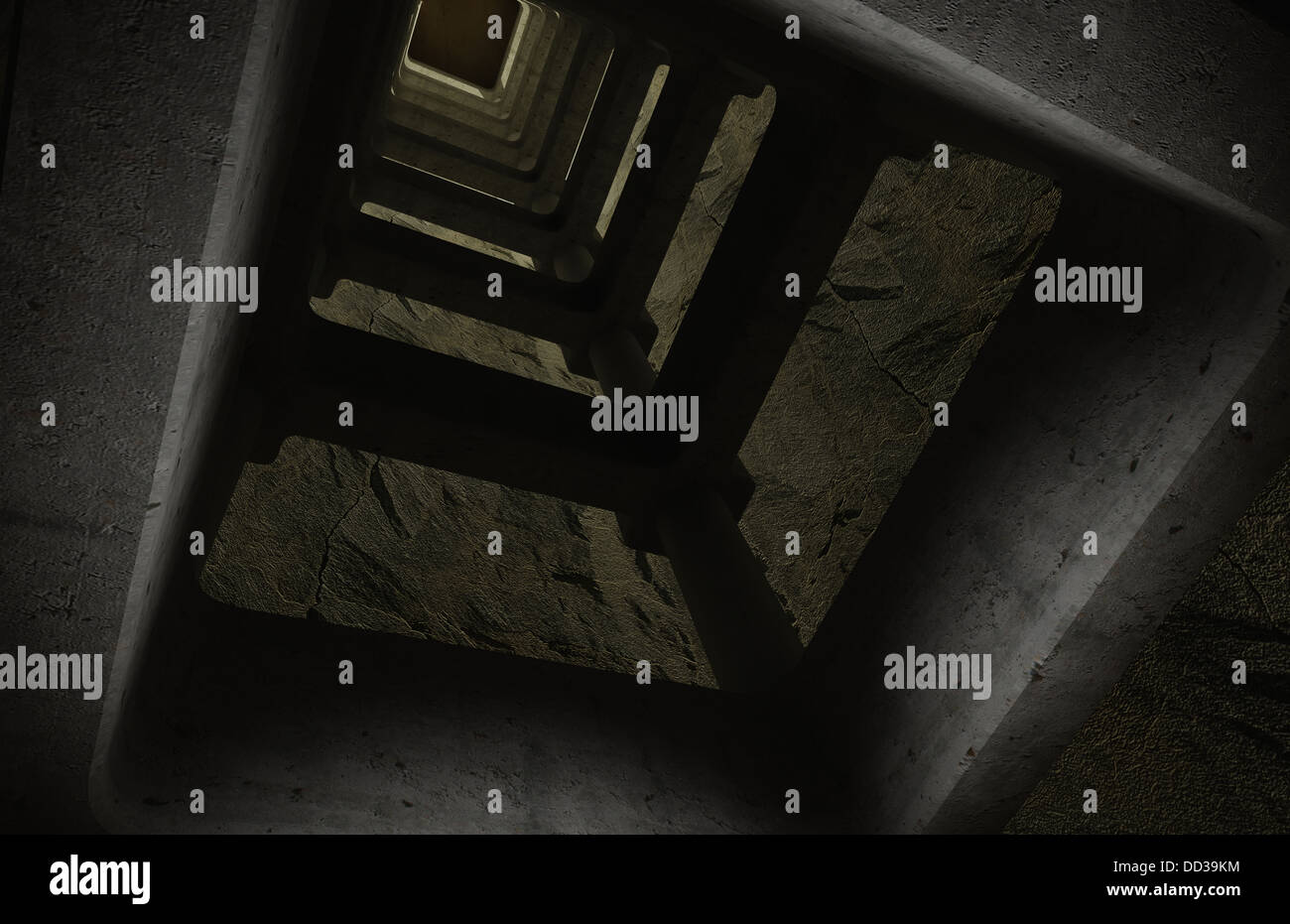 Computer immagine generata di un albero che conduce verso l'alto e la parte superiore ad un basso angolo di visione Foto Stock