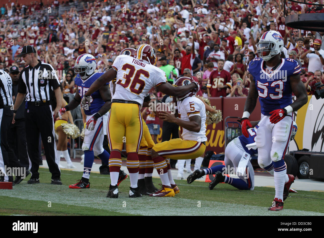 Sabato 24 Agosto, 20133, Washington Redskins ospita le fatture della Buffalo di FedEx Campo in Landover Maryland per il terzo gioco di preseason. Washington Redskins vincere 30-7. Credito: Khamp Sykhammountry/Alamy Live News Foto Stock