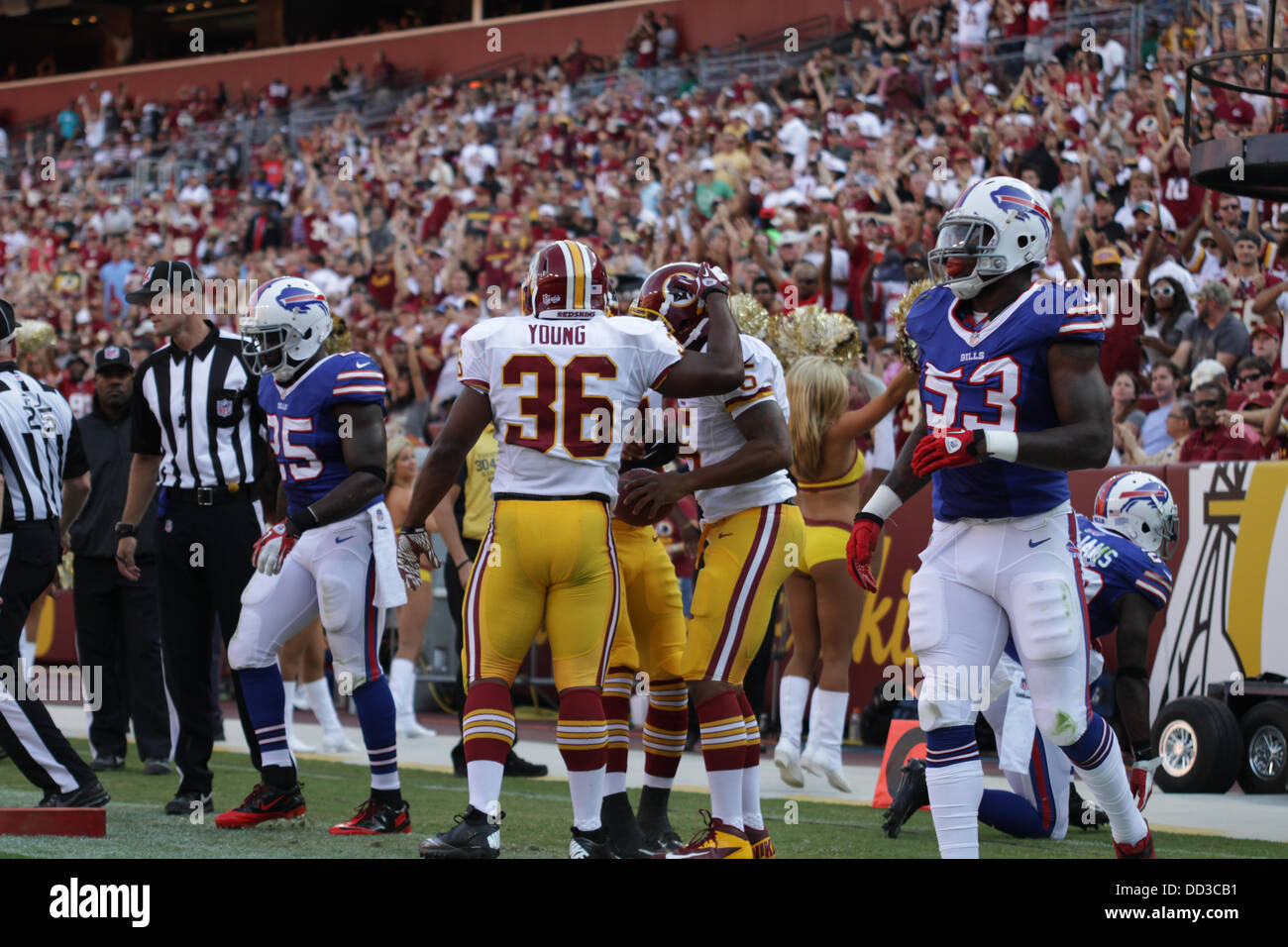 Sabato 24 Agosto, 20133, Washington Redskins ospita le fatture della Buffalo di FedEx Campo in Landover Maryland per il terzo gioco di preseason. Washington Redskins vincere 30-7. Credito: Khamp Sykhammountry/Alamy Live News Foto Stock
