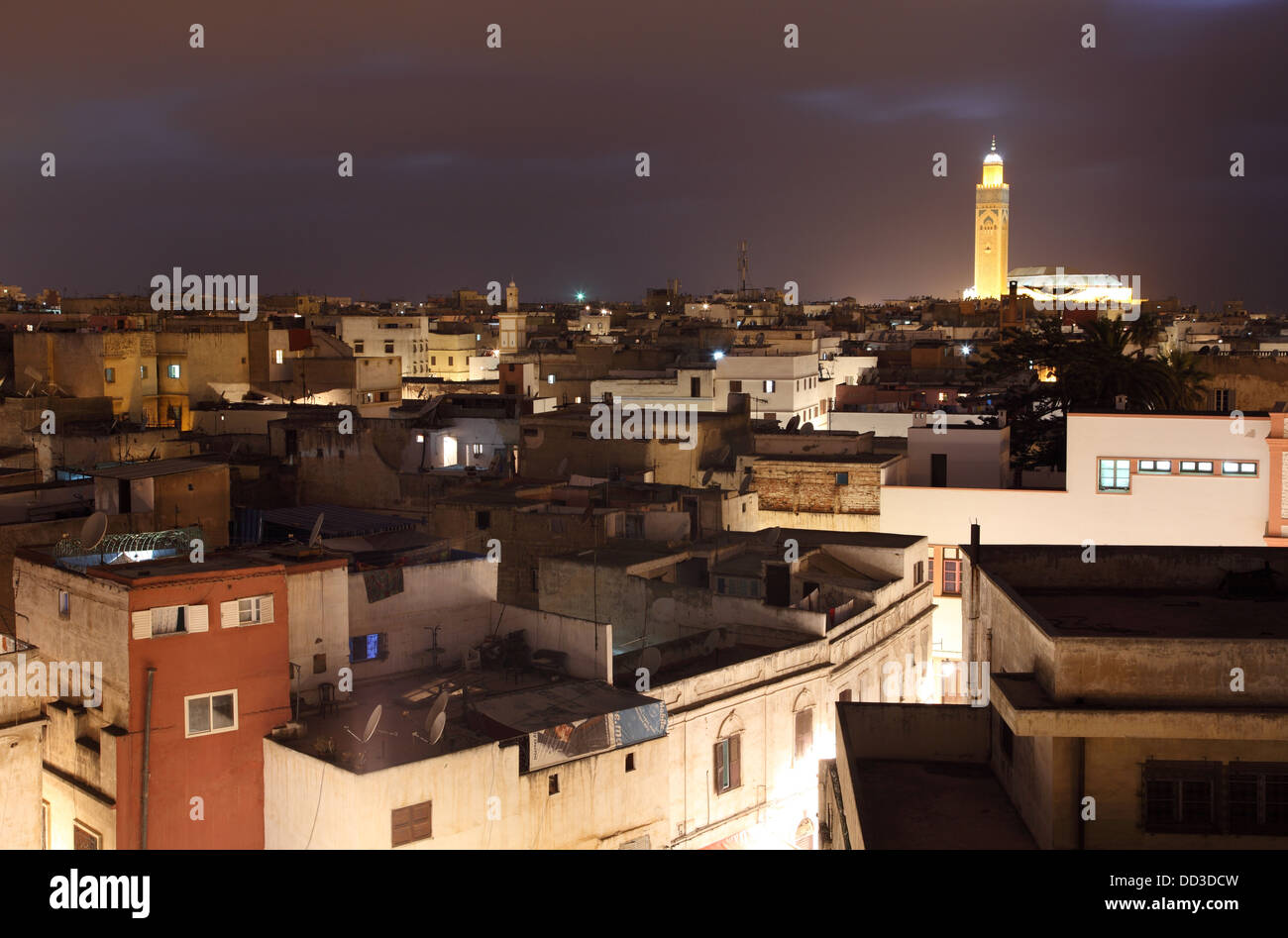 Vista sulla medina di notte. Casablanca, Marocco Foto Stock