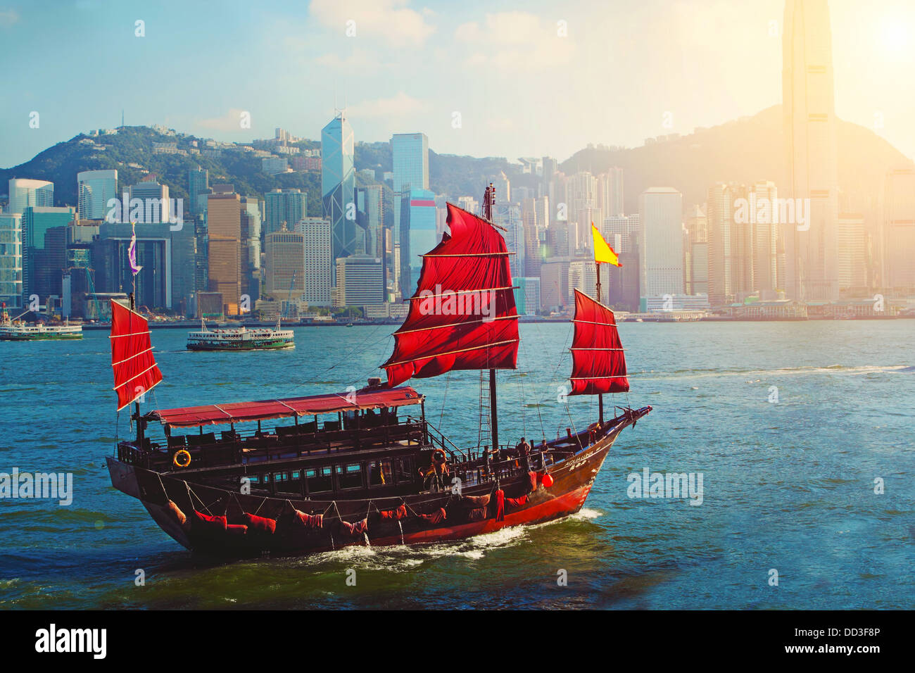 Cinese nave a vela in Hong Kong sul Porto Victoria Foto Stock