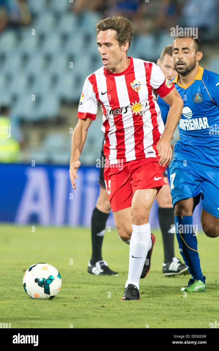 Corona (Almeria), 23 agosto 2013 - Calcio : Miguel Angel Garcia Perez-Roldan (aka Corona) di Almeria in azione durante la Primera Division spagnolo "Liga BBVA (Espanola)' match tra Getafe C.F. 2-2 Almeria a Coliseun Alfonso Perez Stadium di Getafe, Spagna, (foto di Enrico Calderoni/AFLO SPORT) [0391] Foto Stock
