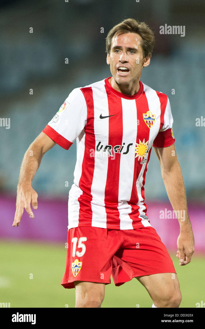 Corona (Almeria), 23 agosto 2013 - Calcio : Miguel Angel Garcia Perez-Roldan (aka Corona) di Almeria in azione durante la Primera Division spagnolo "Liga BBVA (Espanola)' match tra Getafe C.F. 2-2 Almeria a Coliseun Alfonso Perez Stadium di Getafe, Spagna, (foto di Enrico Calderoni/AFLO SPORT) [0391] Foto Stock